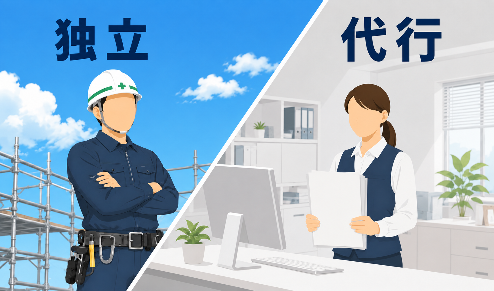 独立と事務代行を示すイラスト