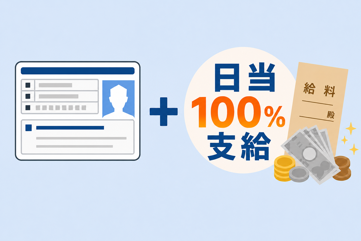 資格取得支援と日当100%支給のイラスト